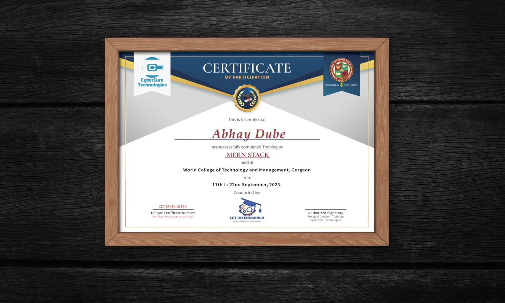 Training certificate — navy & gold